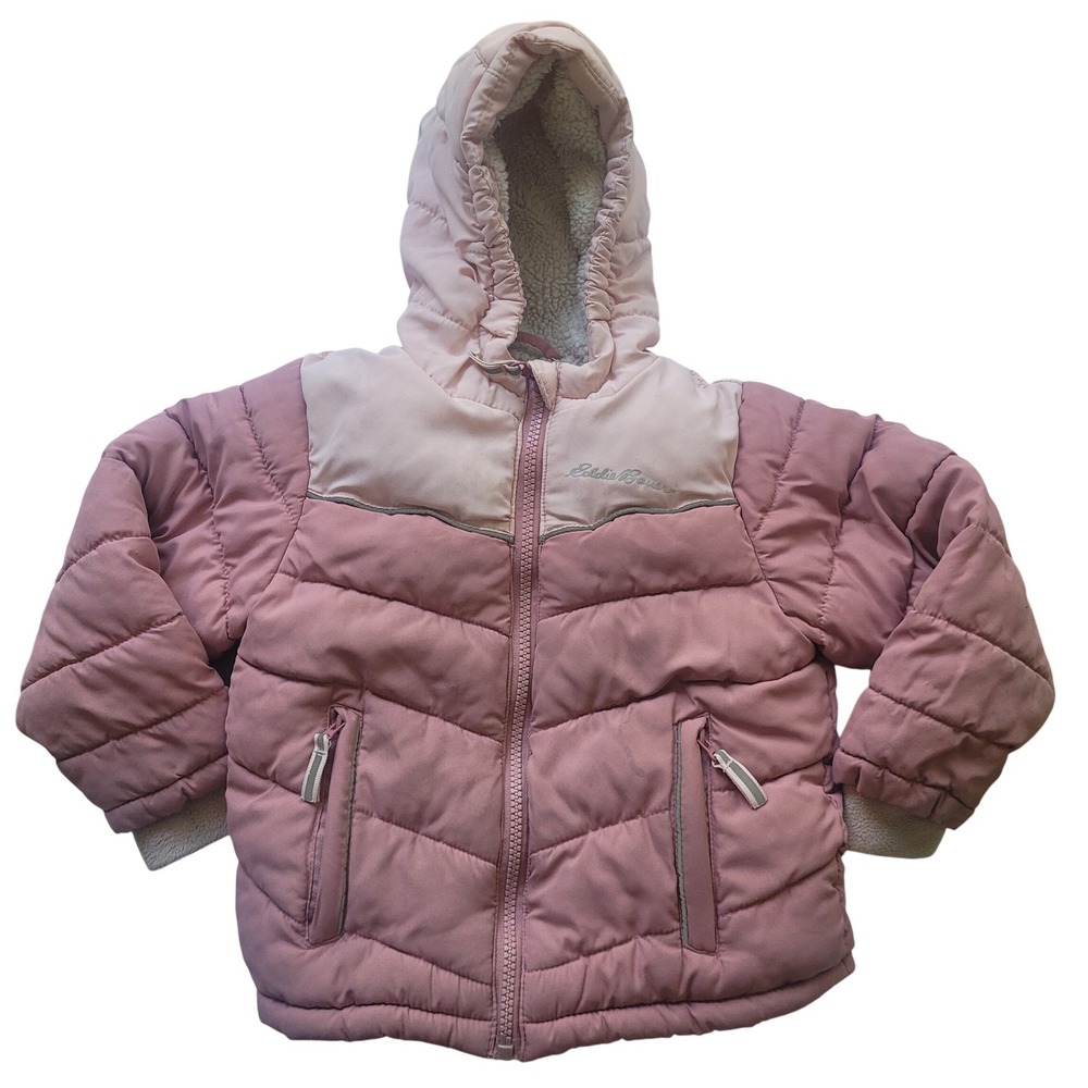 Eddie Bauer 2T Pink Sherpa Hooded Puffer Jacket Coat Girls